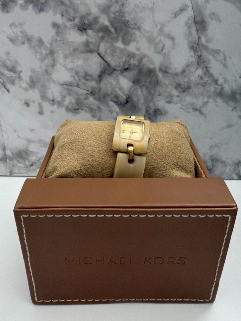 Michael Kors Gold-Tone Watch with Beige Leather Strap